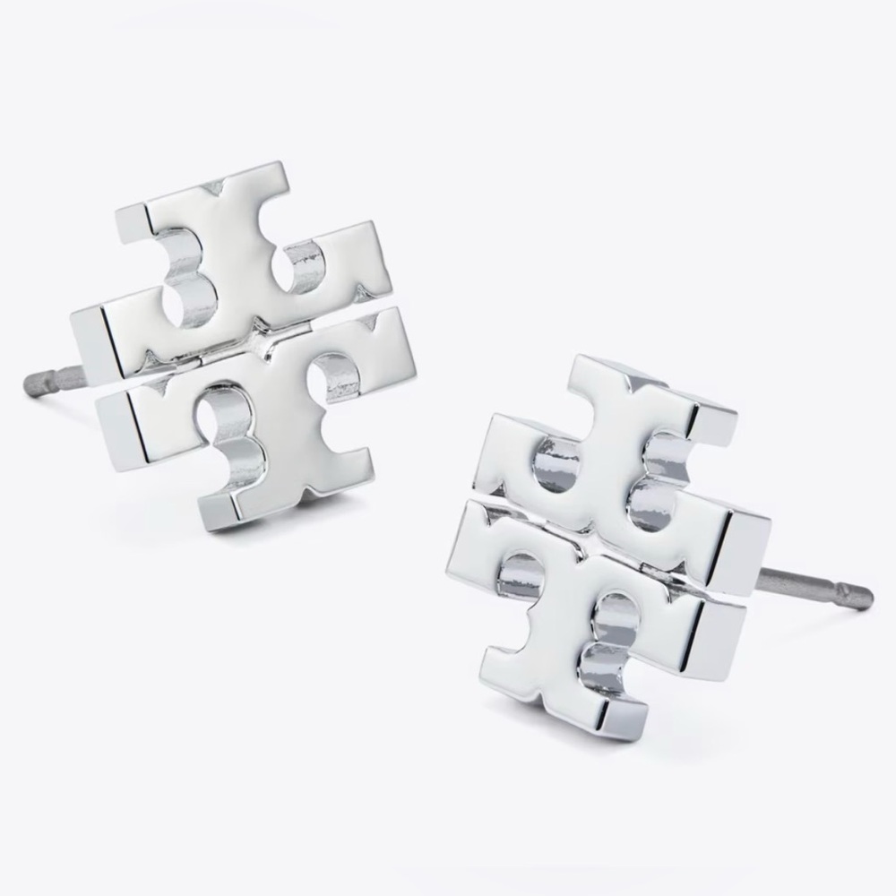 NWT! Tory Burch iconic Double-T Stud Earrings. Authentic - Silver tone